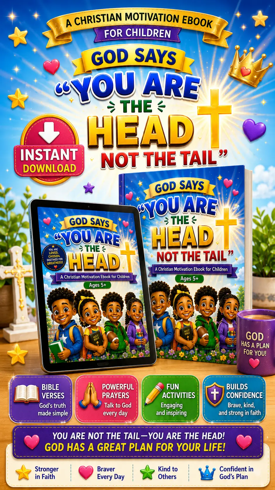 God Says You Are the Head, Not the Tail eBook shown on a tablet beside the printed book