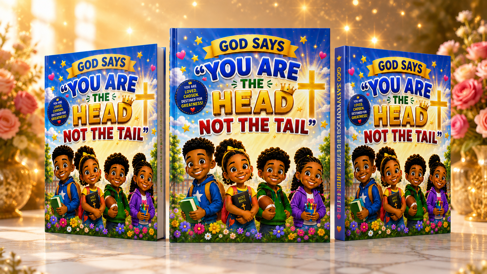 Three colorful covers of the Christian children's storybook